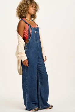Outlet Ali - Slouchy Denim Dungarees in Mid Wash Blue All Dungarees|Ali - Slouchy