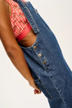 Outlet Ali - Slouchy Denim Dungarees in Mid Wash Blue All Dungarees|Ali - Slouchy