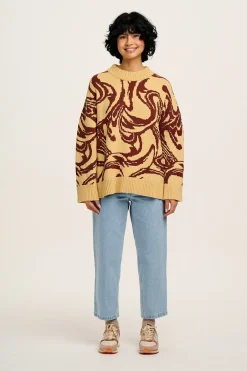 Fashion Amari - Oversized Knitted Jumper in Cream & Brown Swirl All Tops & Tees|All Outerwear & Knitwear