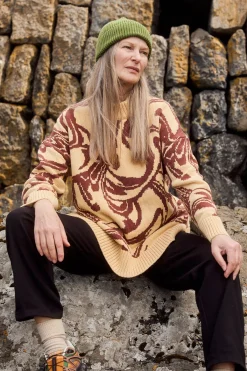 Fashion Amari - Oversized Knitted Jumper in Cream & Brown Swirl All Tops & Tees|All Outerwear & Knitwear