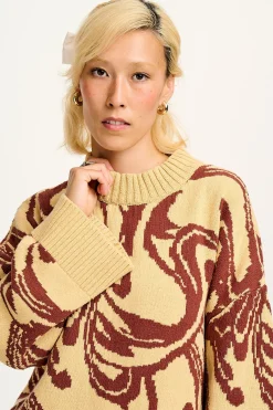 Fashion Amari - Oversized Knitted Jumper in Cream & Brown Swirl All Tops & Tees|All Outerwear & Knitwear