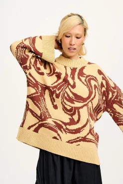 Fashion Amari - Oversized Knitted Jumper in Cream & Brown Swirl All Tops & Tees|All Outerwear & Knitwear