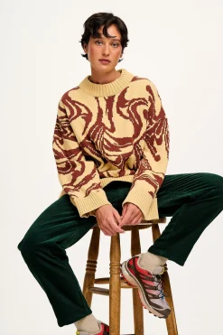Fashion Amari - Oversized Knitted Jumper in Cream & Brown Swirl All Tops & Tees|All Outerwear & Knitwear