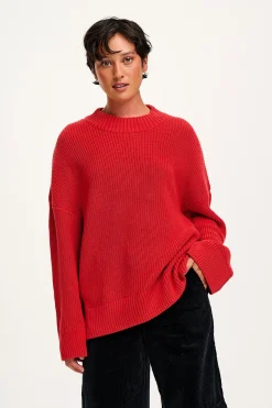 Outlet Amari - Oversized Knitted Jumper in Red All Tops & Tees|All Outerwear & Knitwear