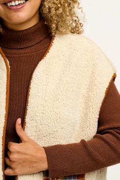 New Aubrey - Borg Fleece Gilet in Ecru & Brown All Outerwear & Knitwear