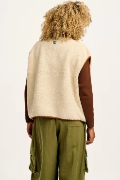 New Aubrey - Borg Fleece Gilet in Ecru & Brown All Outerwear & Knitwear