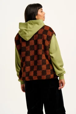 Sale Aubrey - Borg Fleece Gilet in Terry Brown Check Print All Outerwear & Knitwear|Fleeces