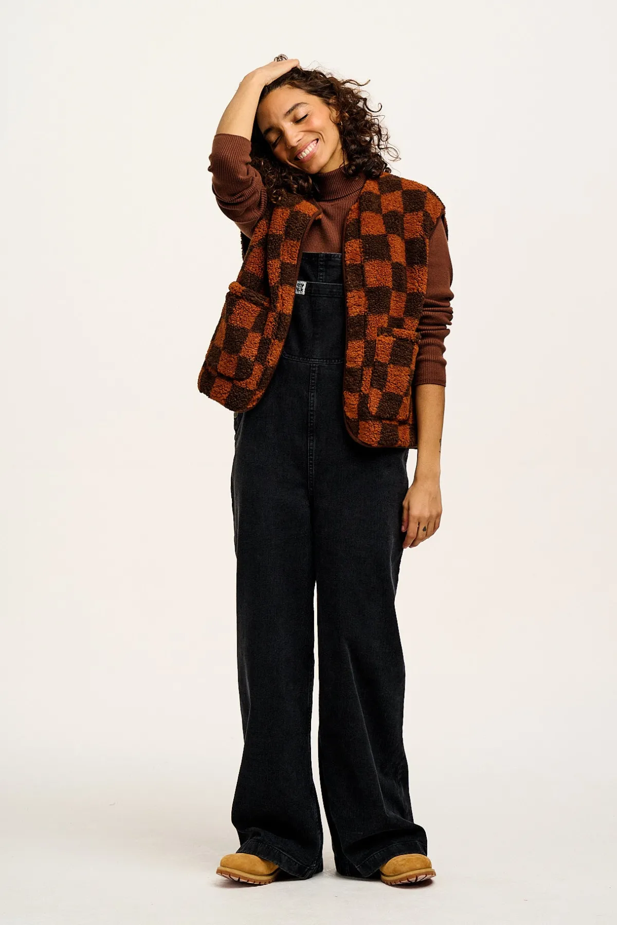 Sale Aubrey - Borg Fleece Gilet in Terry Brown Check Print All Outerwear & Knitwear|Fleeces