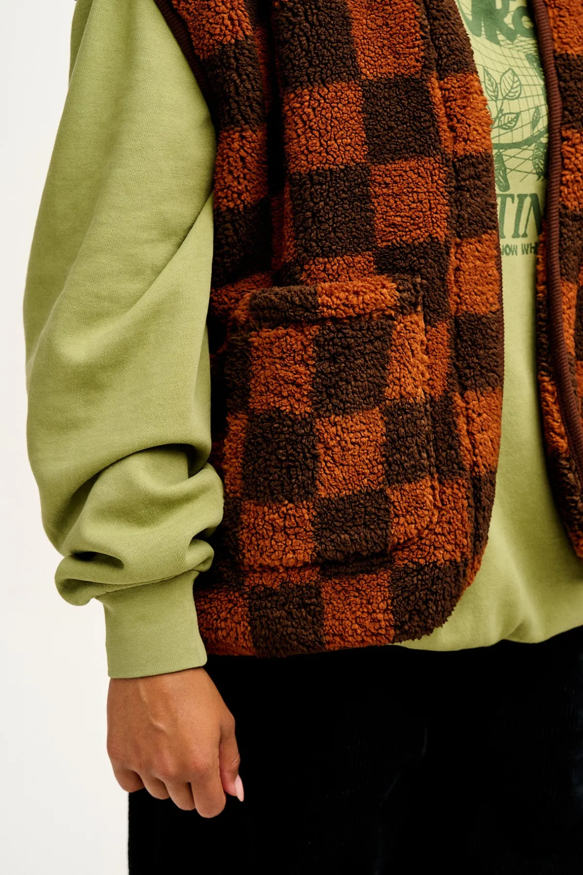 Sale Aubrey - Borg Fleece Gilet in Terry Brown Check Print All Outerwear & Knitwear|Fleeces