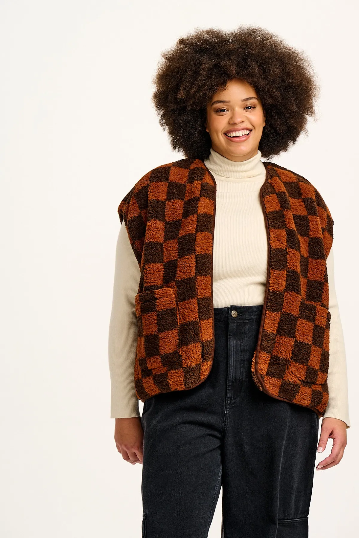 Sale Aubrey - Borg Fleece Gilet in Terry Brown Check Print All Outerwear & Knitwear|Fleeces