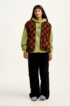 Sale Aubrey - Borg Fleece Gilet in Terry Brown Check Print All Outerwear & Knitwear|Fleeces