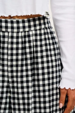 Hot Beau - Balloon Brushed Cotton Trousers in Black & White Mono Gingham Print All Bottoms|Trousers