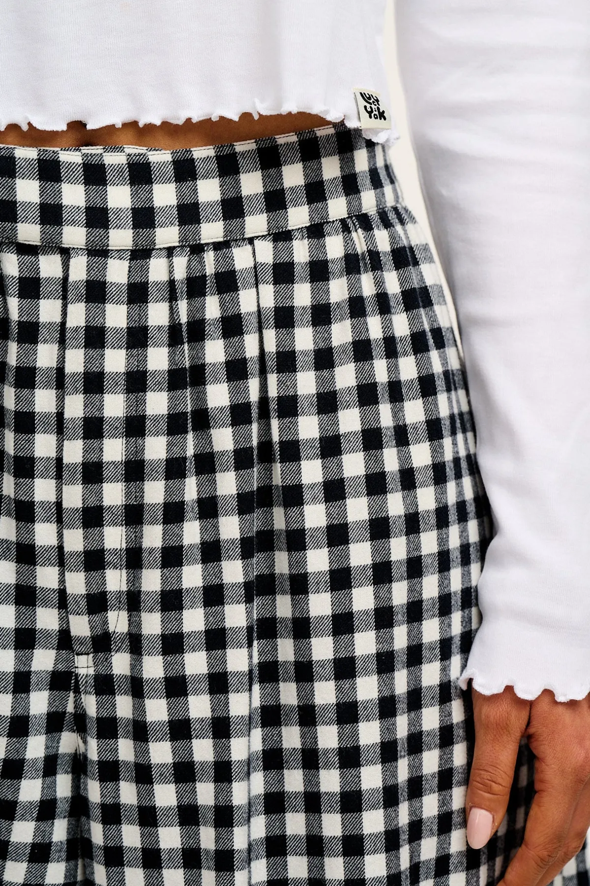 Hot Beau - Balloon Brushed Cotton Trousers in Black & White Mono Gingham Print All Bottoms|Trousers
