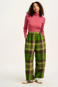 Online Beau - Balloon Brushed Cotton Trousers in Green Isla Tartan Print All Bottoms