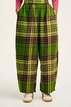 Online Beau - Balloon Brushed Cotton Trousers in Green Isla Tartan Print All Bottoms