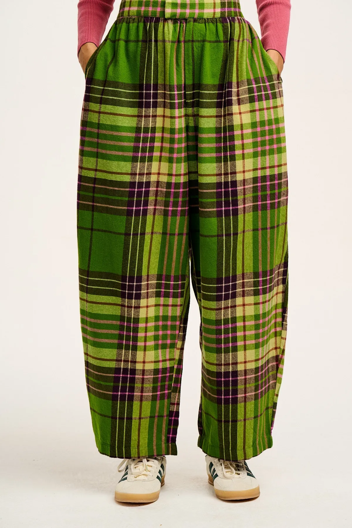 Online Beau - Balloon Brushed Cotton Trousers in Green Isla Tartan Print All Bottoms