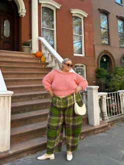 Online Beau - Balloon Brushed Cotton Trousers in Green Isla Tartan Print All Bottoms