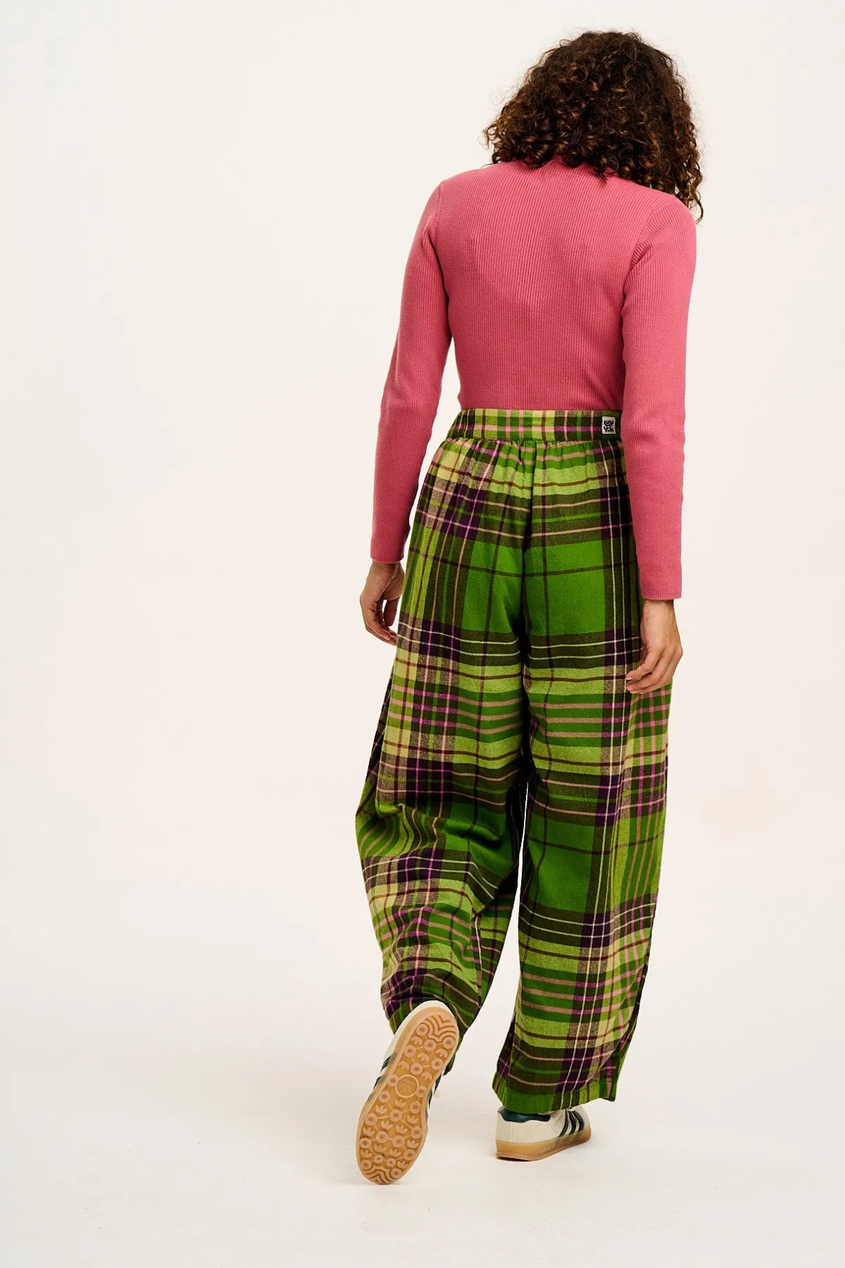Online Beau - Balloon Brushed Cotton Trousers in Green Isla Tartan Print All Bottoms
