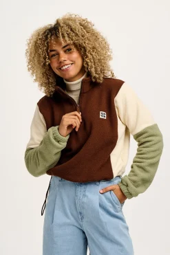 Clearance Blake - Cropped Polar Fleece in Cocoa, Cream & Sage All Outerwear & Knitwear|Fleeces