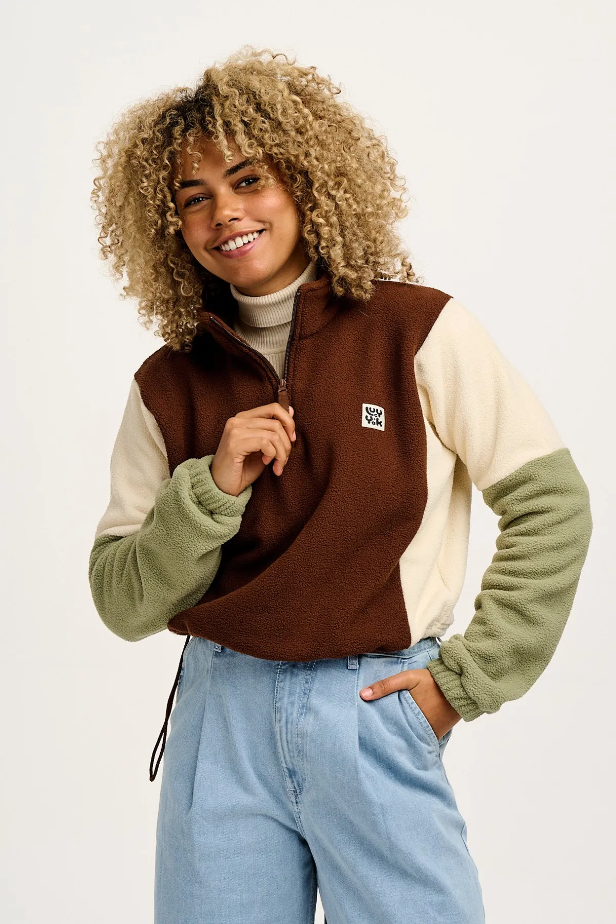 Clearance Blake - Cropped Polar Fleece in Cocoa, Cream & Sage All Outerwear & Knitwear|Fleeces
