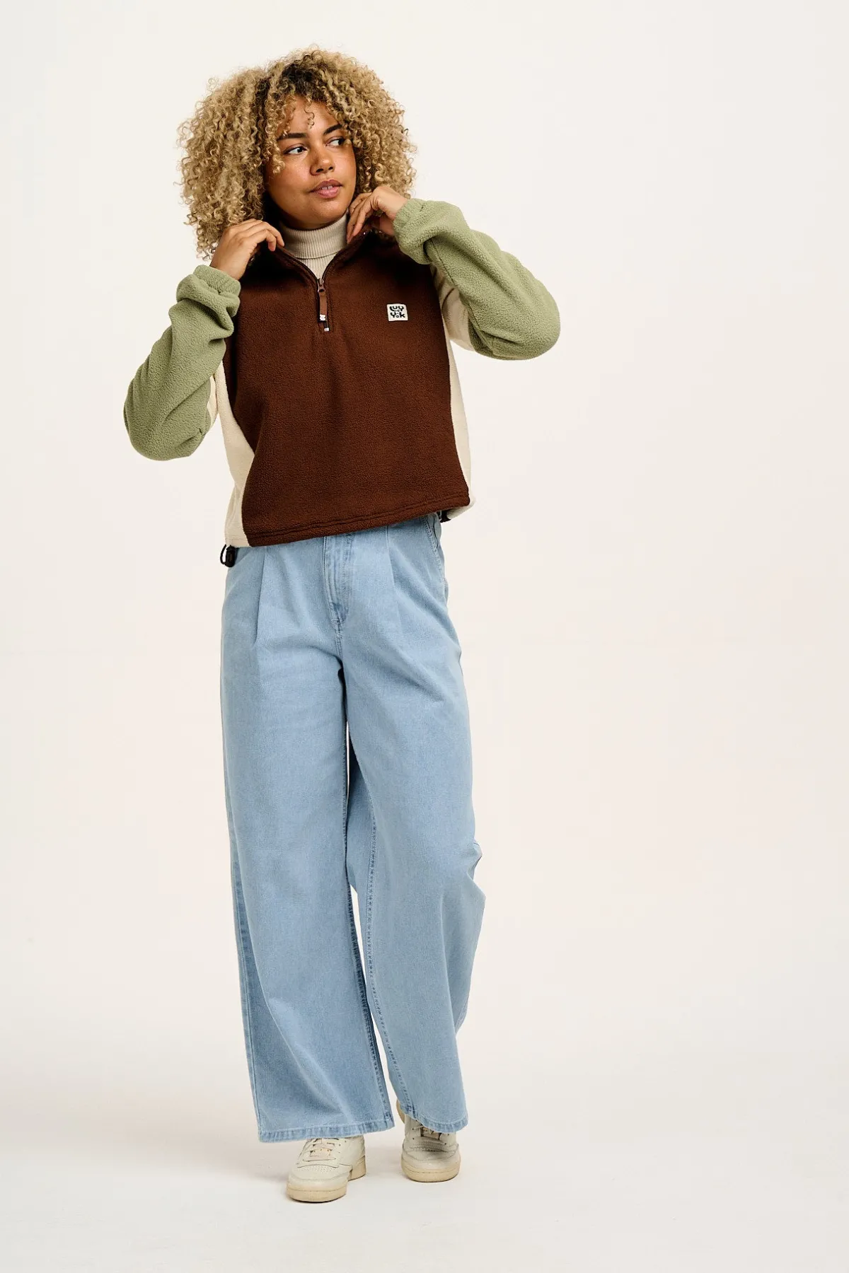 Clearance Blake - Cropped Polar Fleece in Cocoa, Cream & Sage All Outerwear & Knitwear|Fleeces