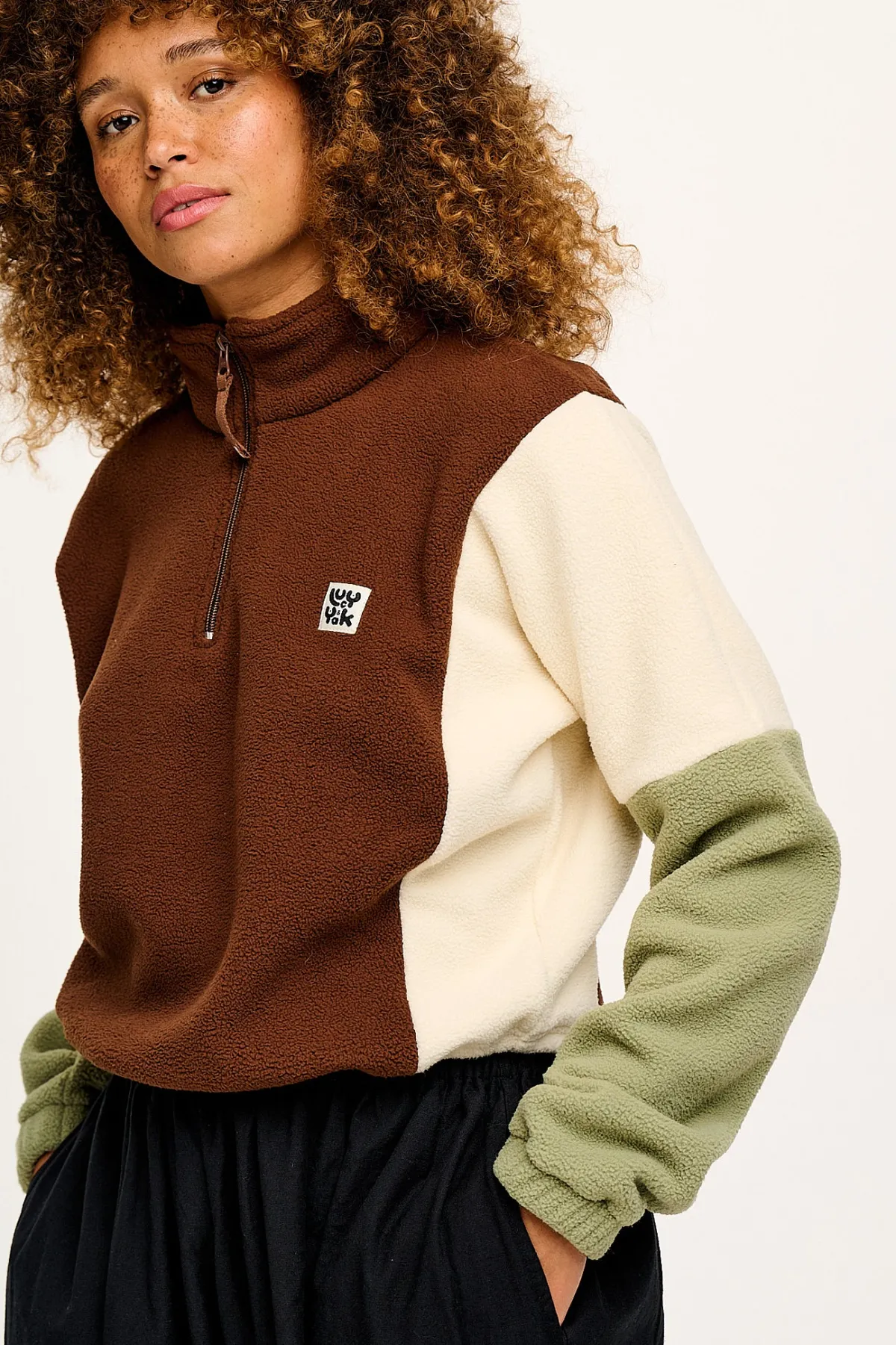 Clearance Blake - Cropped Polar Fleece in Cocoa, Cream & Sage All Outerwear & Knitwear|Fleeces