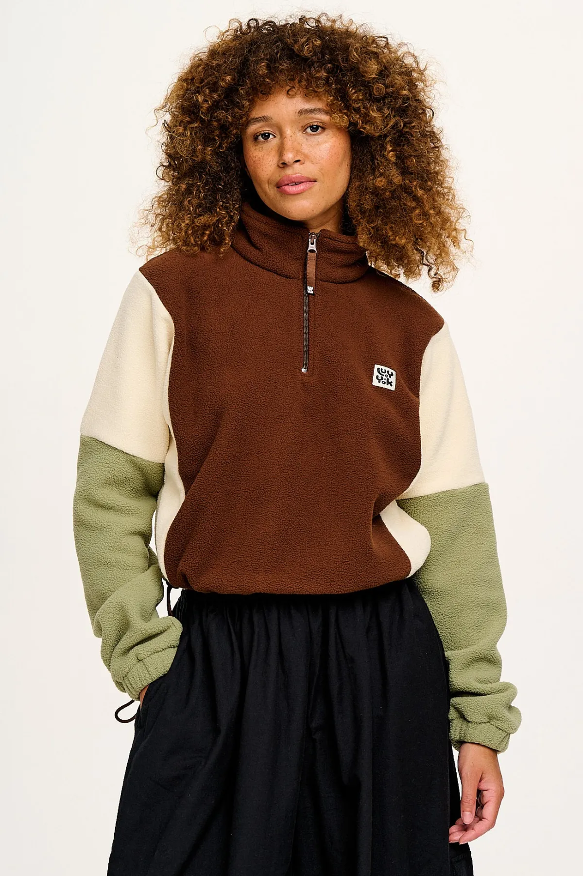 Clearance Blake - Cropped Polar Fleece in Cocoa, Cream & Sage All Outerwear & Knitwear|Fleeces