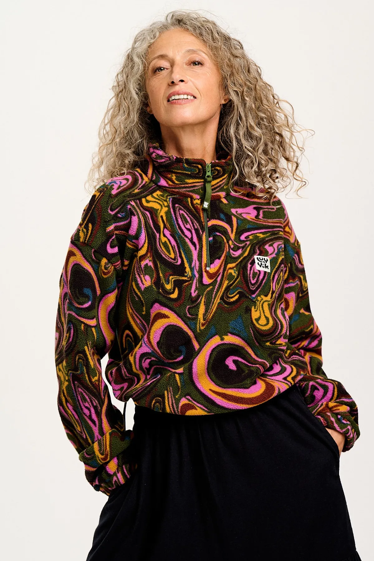 New Blake - Cropped Polar Fleece in Mineral Swirl Print All Outerwear & Knitwear|Fleeces