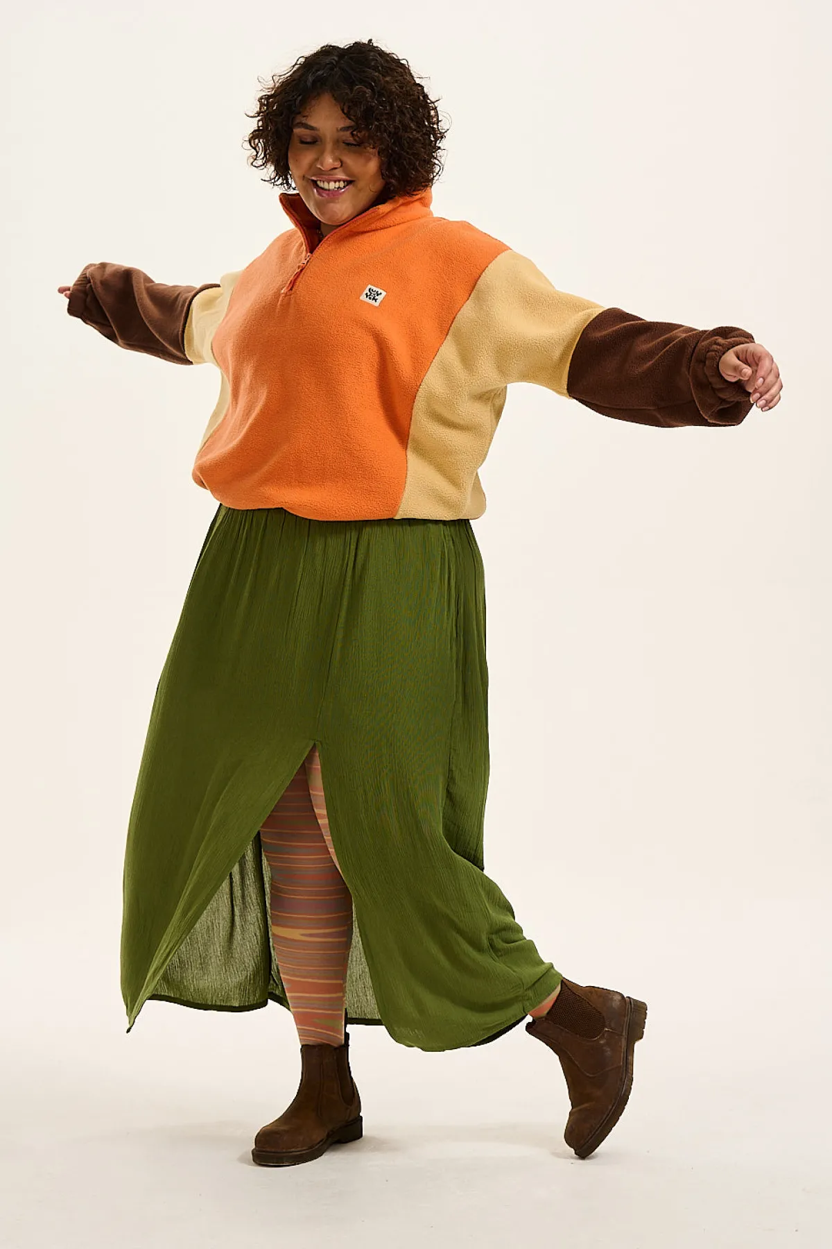 New Blake - Cropped Polar Fleece in Orange, Cream & Brown All Outerwear & Knitwear|Fleeces