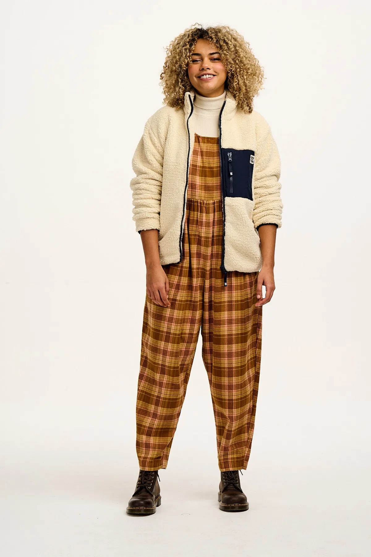 Best Bowie - Sleeveless Brushed Cotton Jumpsuit in Brown Oakley Tartan All Jumpsuits