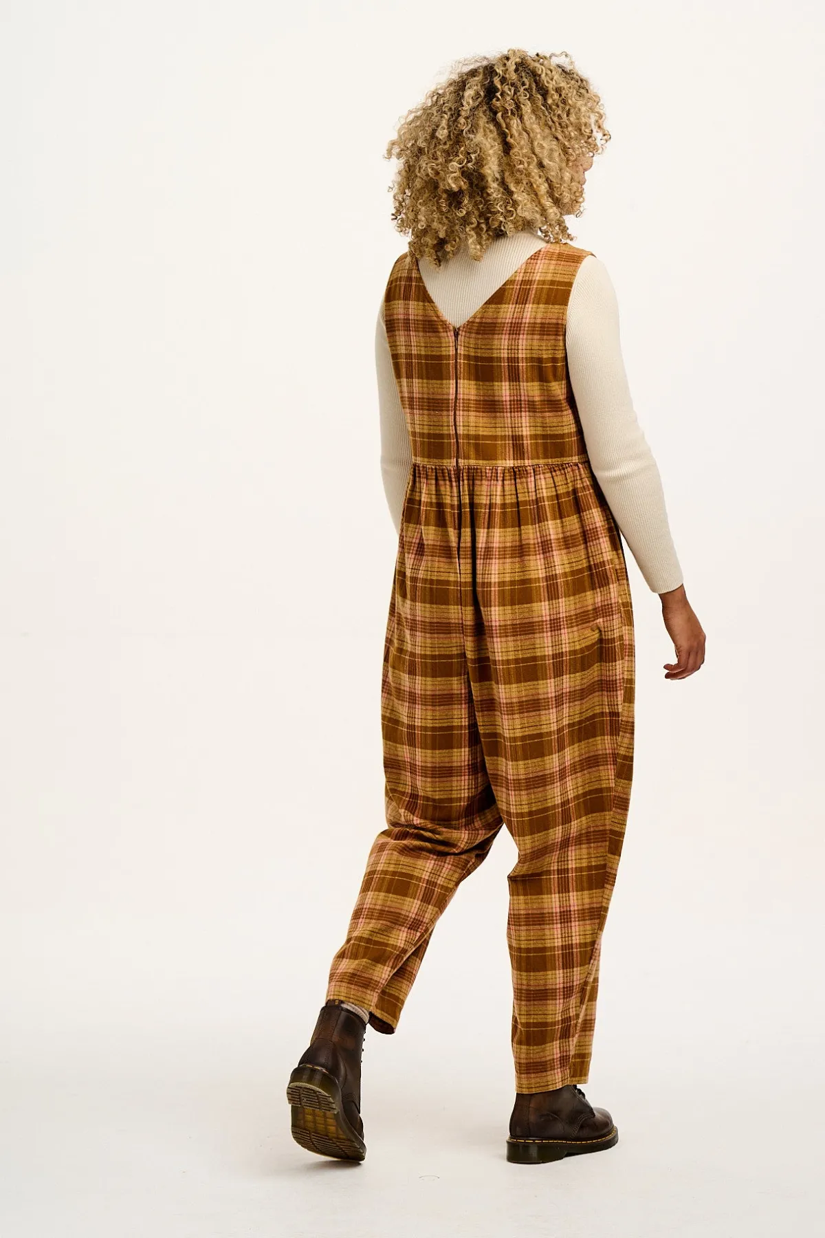 Best Bowie - Sleeveless Brushed Cotton Jumpsuit in Brown Oakley Tartan All Jumpsuits