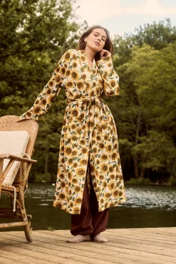 Discount Braydon - Waffle Cotton Robe in Cream Sunflower Print All Nightwear