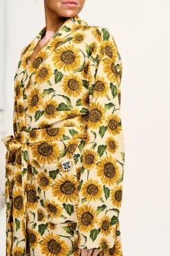 Discount Braydon - Waffle Cotton Robe in Cream Sunflower Print All Nightwear