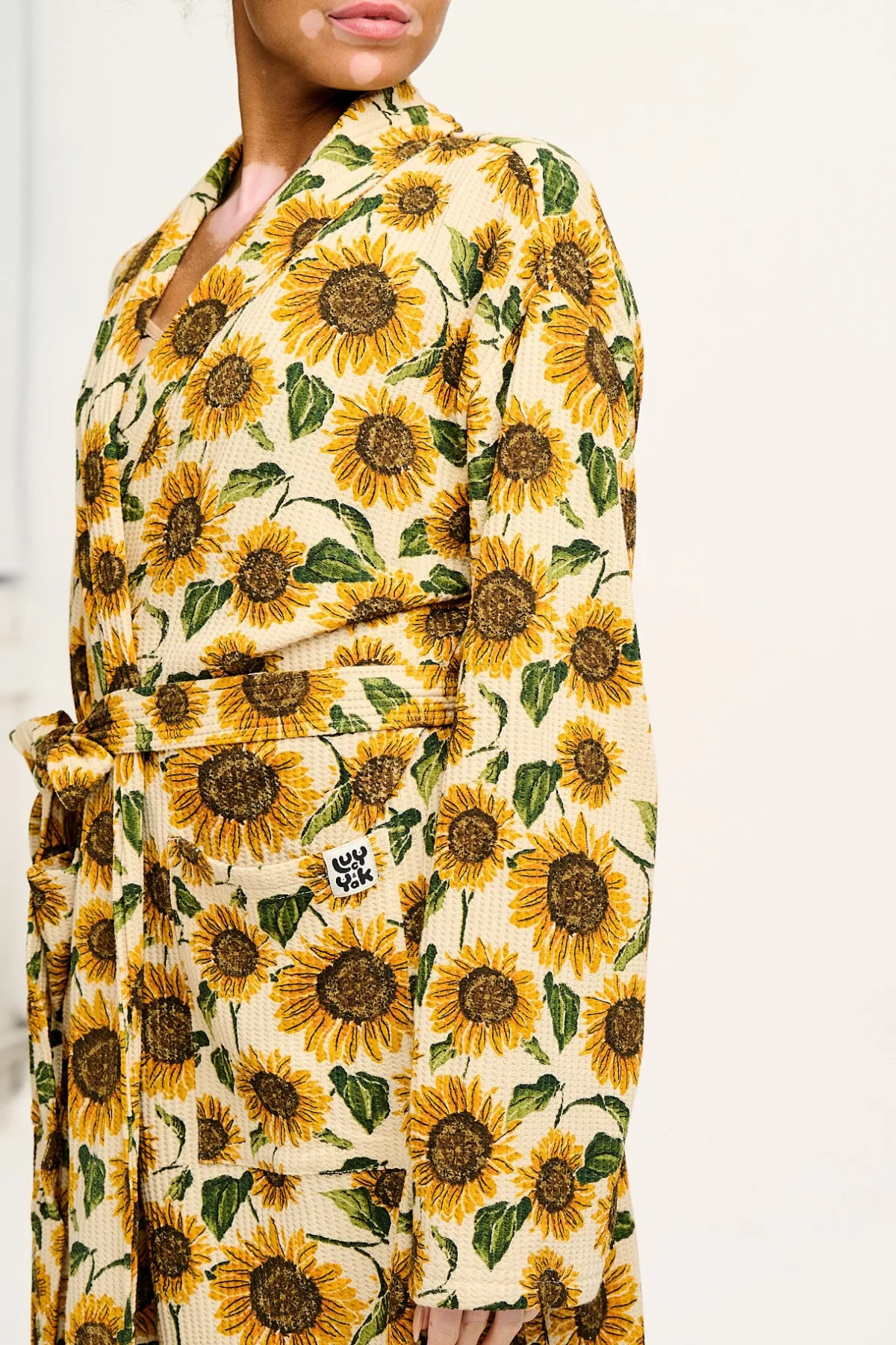 Discount Braydon - Waffle Cotton Robe in Cream Sunflower Print All Nightwear