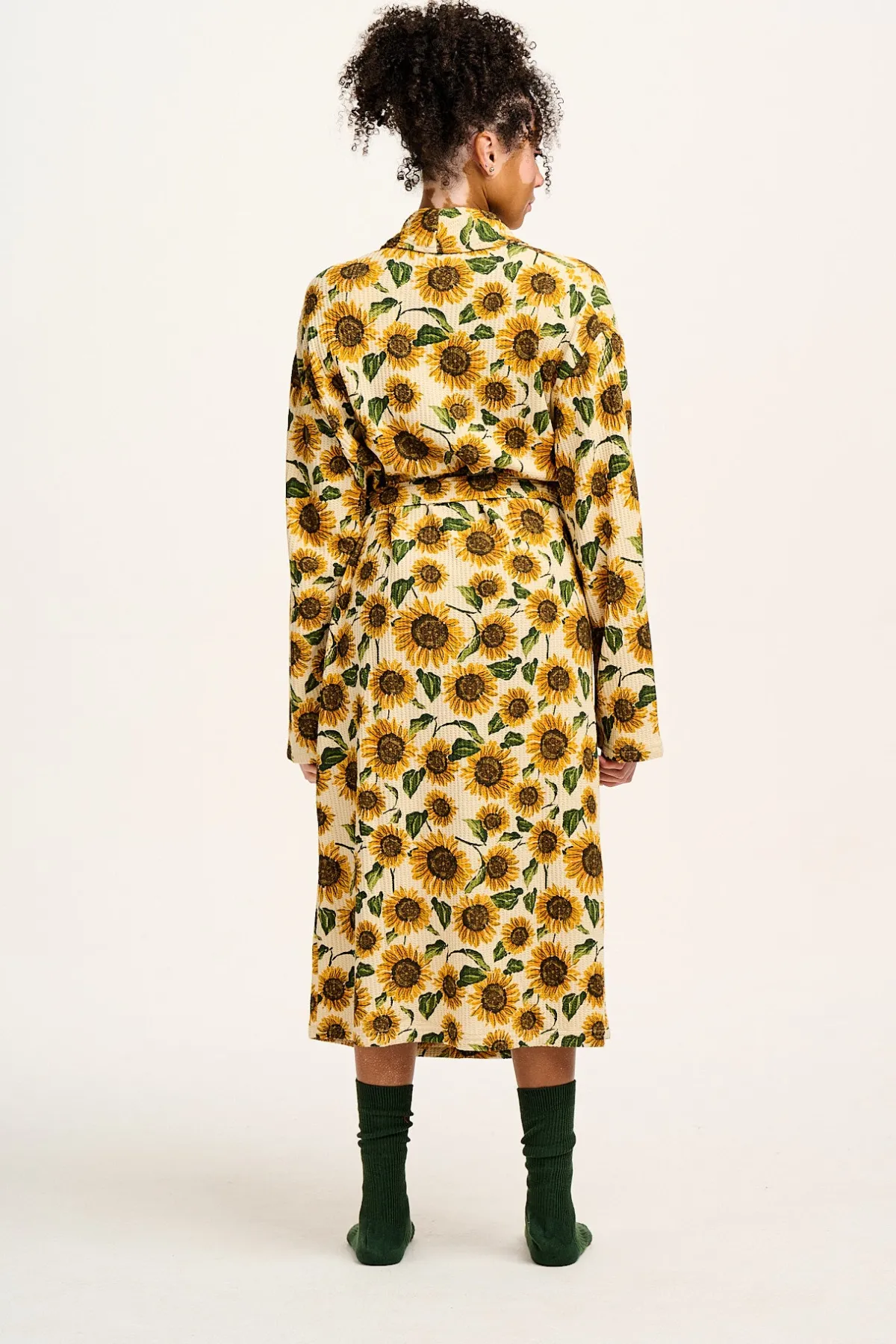 Discount Braydon - Waffle Cotton Robe in Cream Sunflower Print All Nightwear