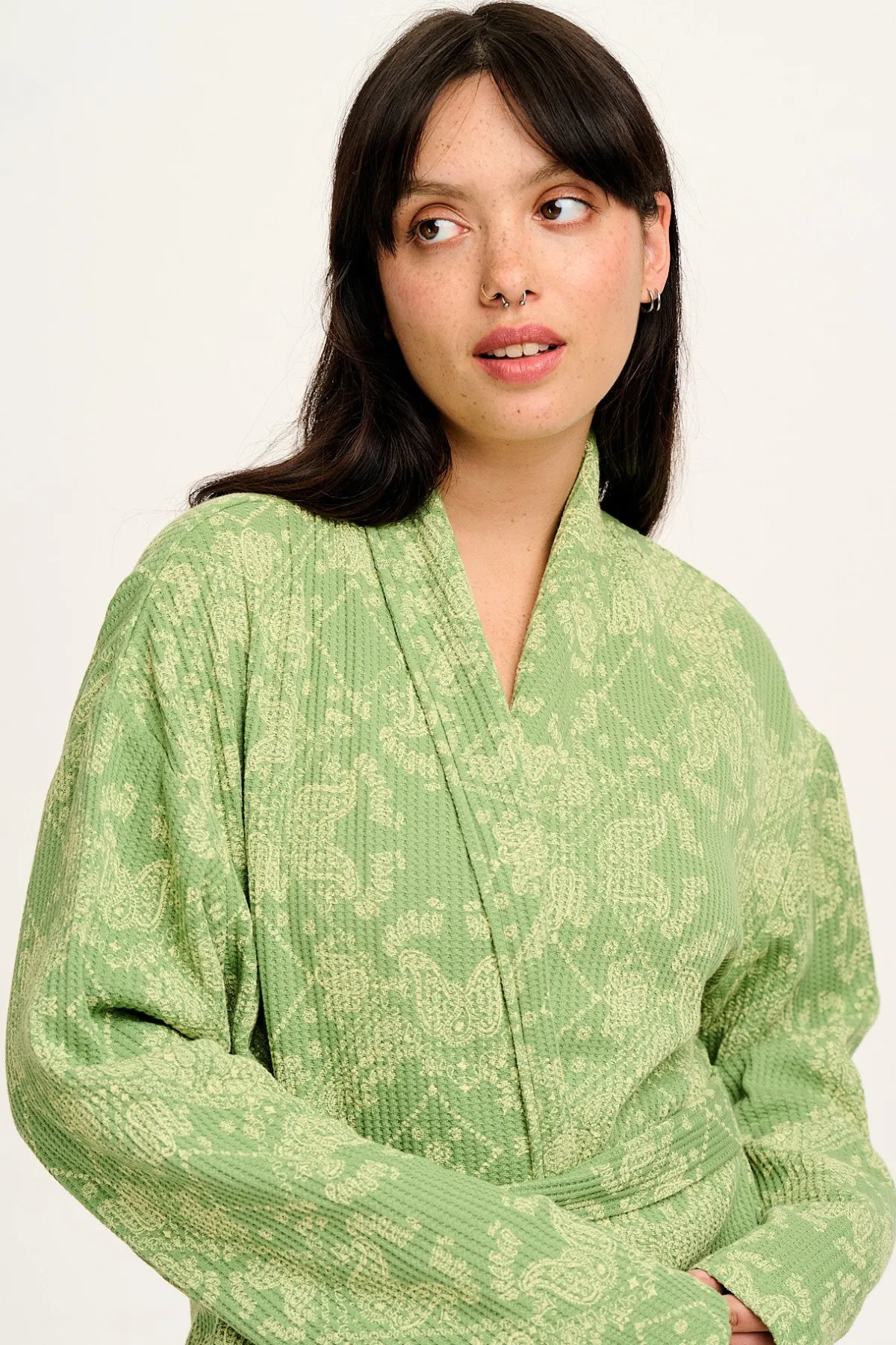 Discount Braydon - Waffle Cotton Robe in Green Eldorado Print All Nightwear