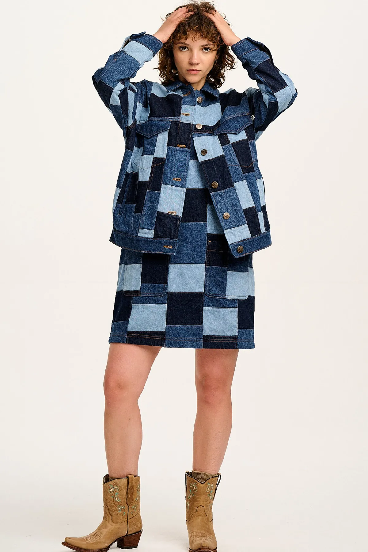 Clearance Callaway - Trucker Denim Jacket in Paige Patchwork Print All Outerwear & Knitwear|Jackets