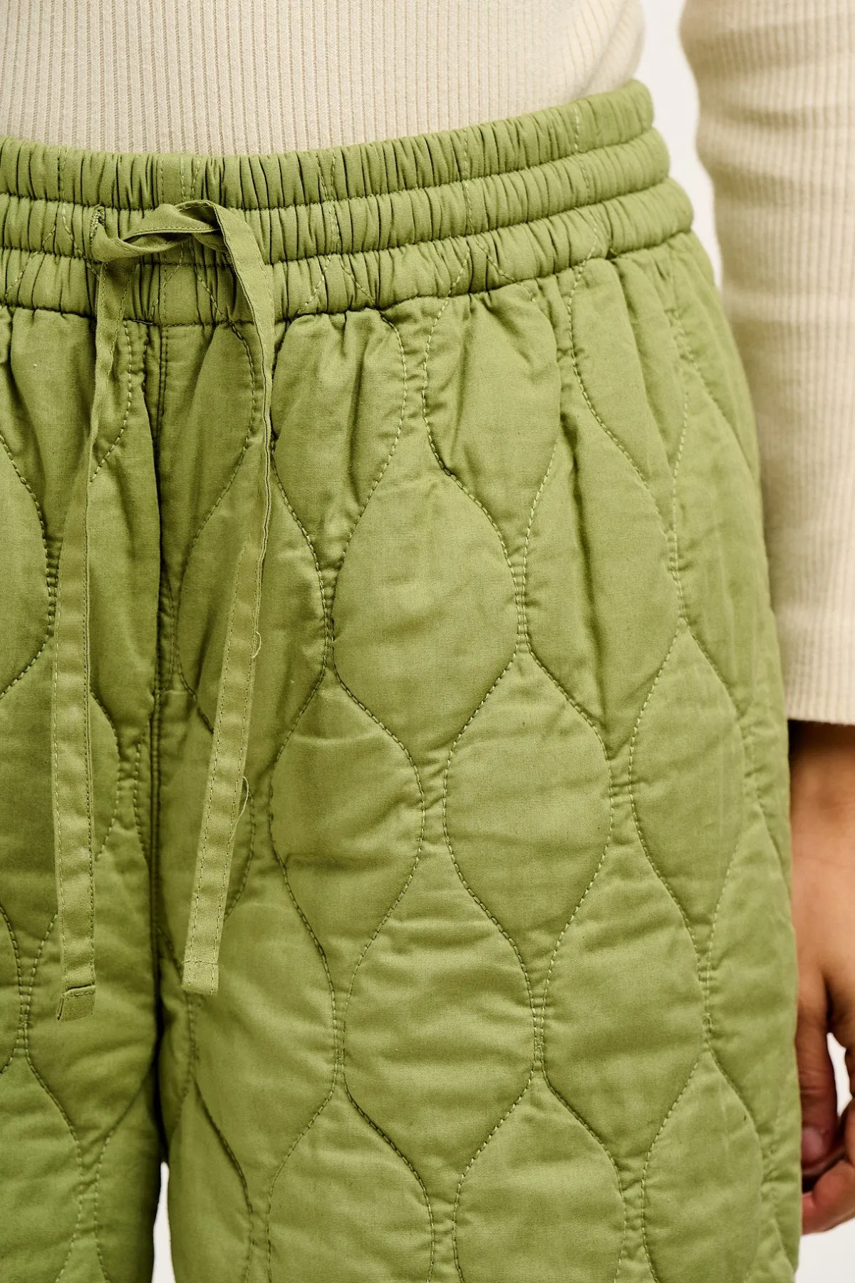 Clearance Chester - Quilted Cotton Trousers in Mosstone Green All Bottoms