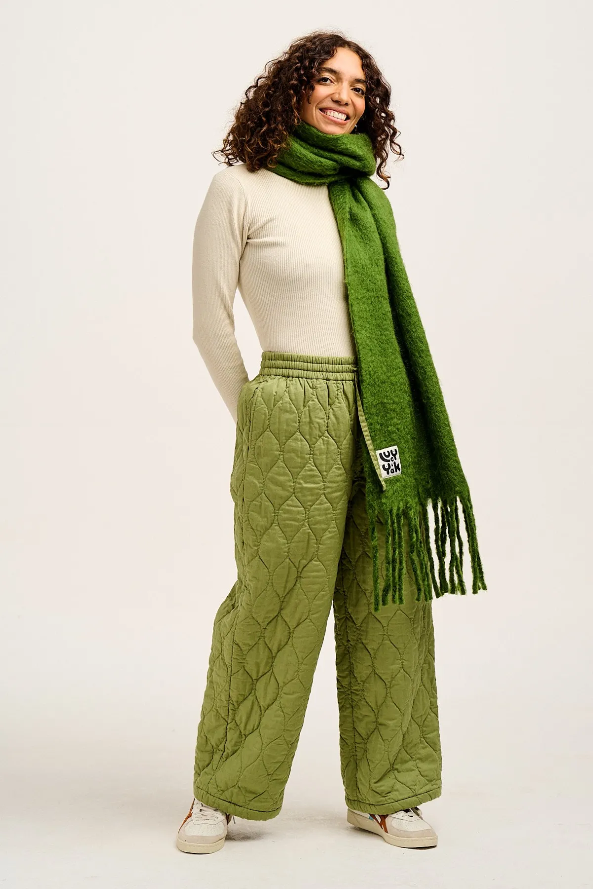 Clearance Chester - Quilted Cotton Trousers in Mosstone Green All Bottoms