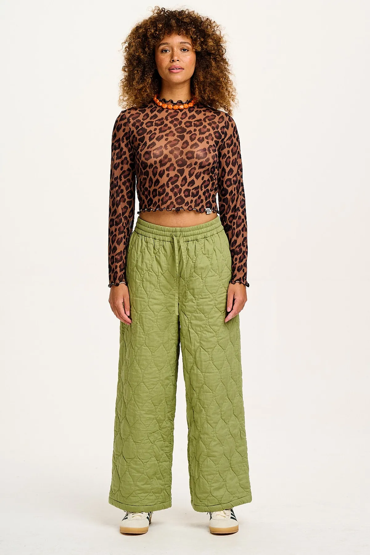Clearance Chester - Quilted Cotton Trousers in Mosstone Green All Bottoms