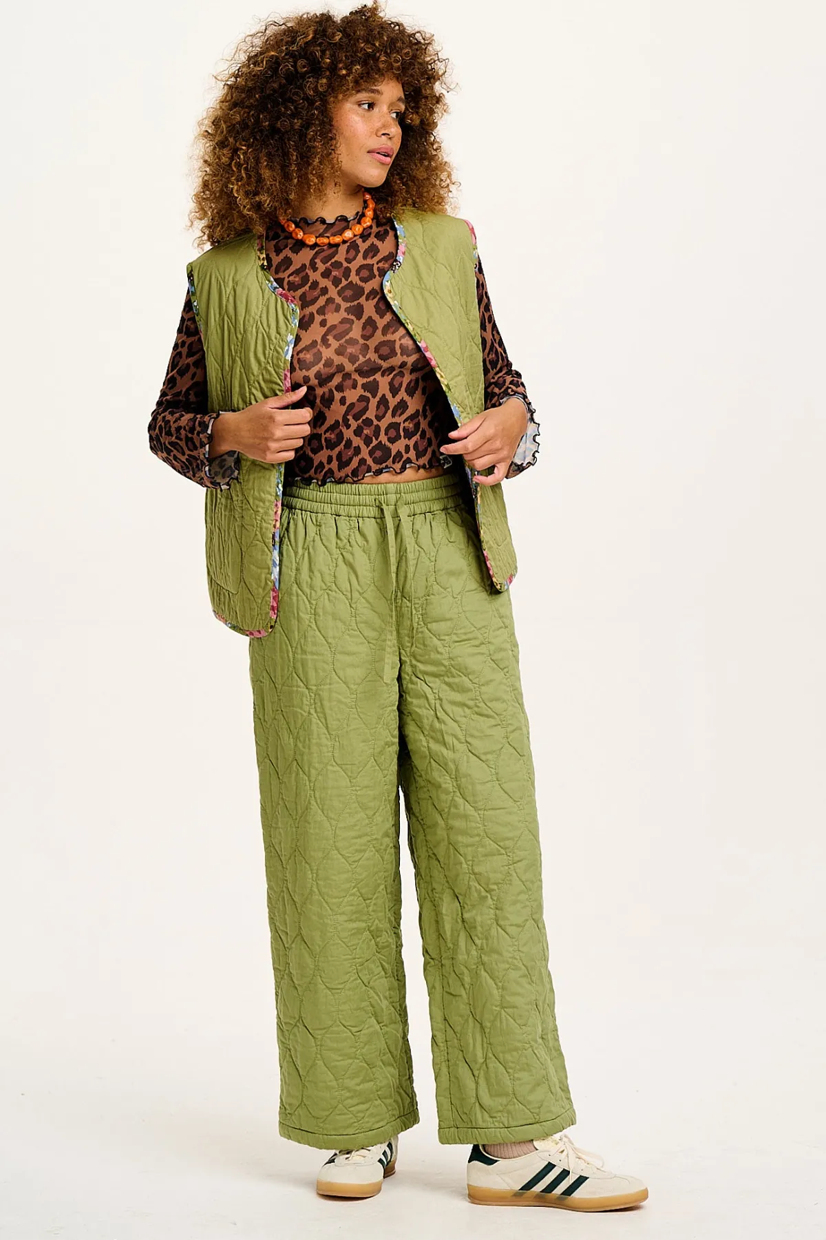 Clearance Chester - Quilted Cotton Trousers in Mosstone Green All Bottoms