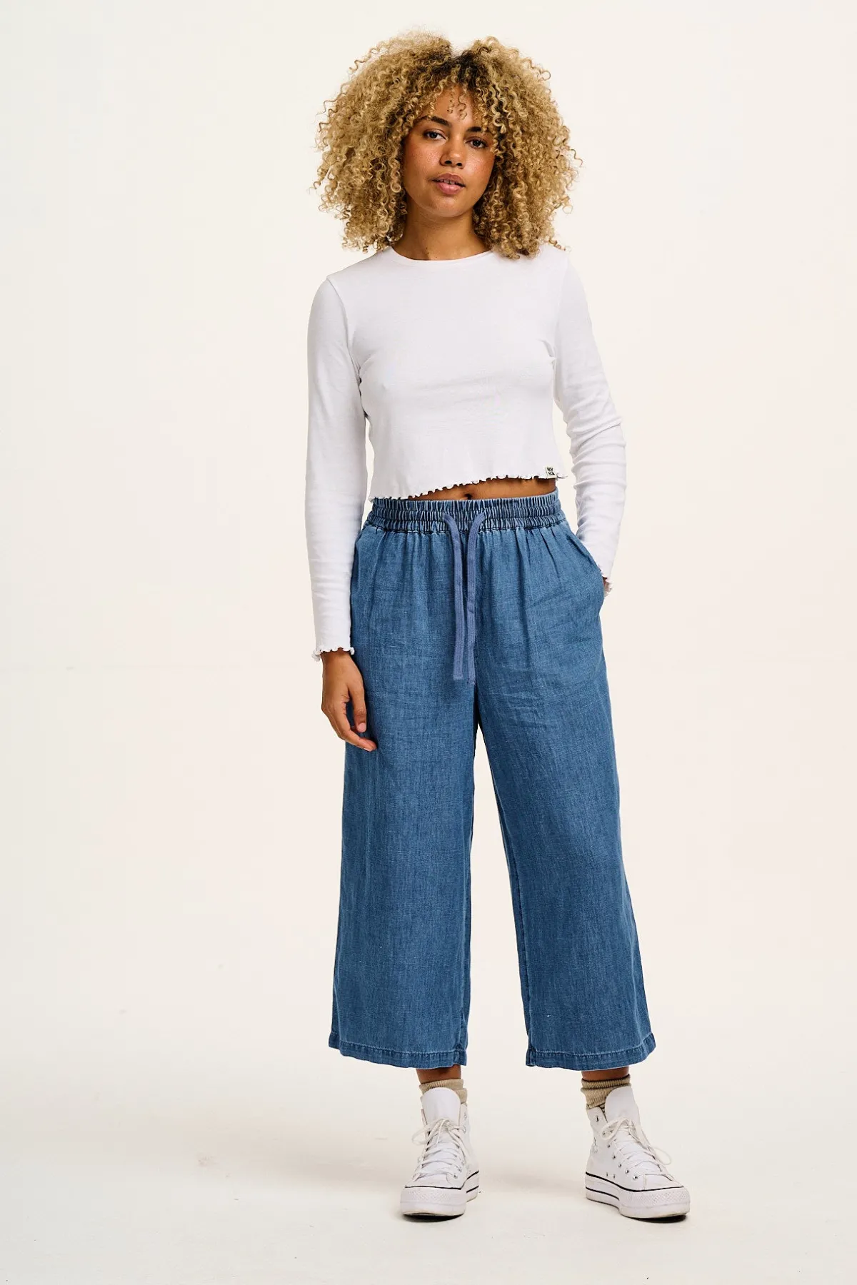 Fashion Chuck - Cotton & Hemp Trousers in Mid Wash Blue All Bottoms|Jeans