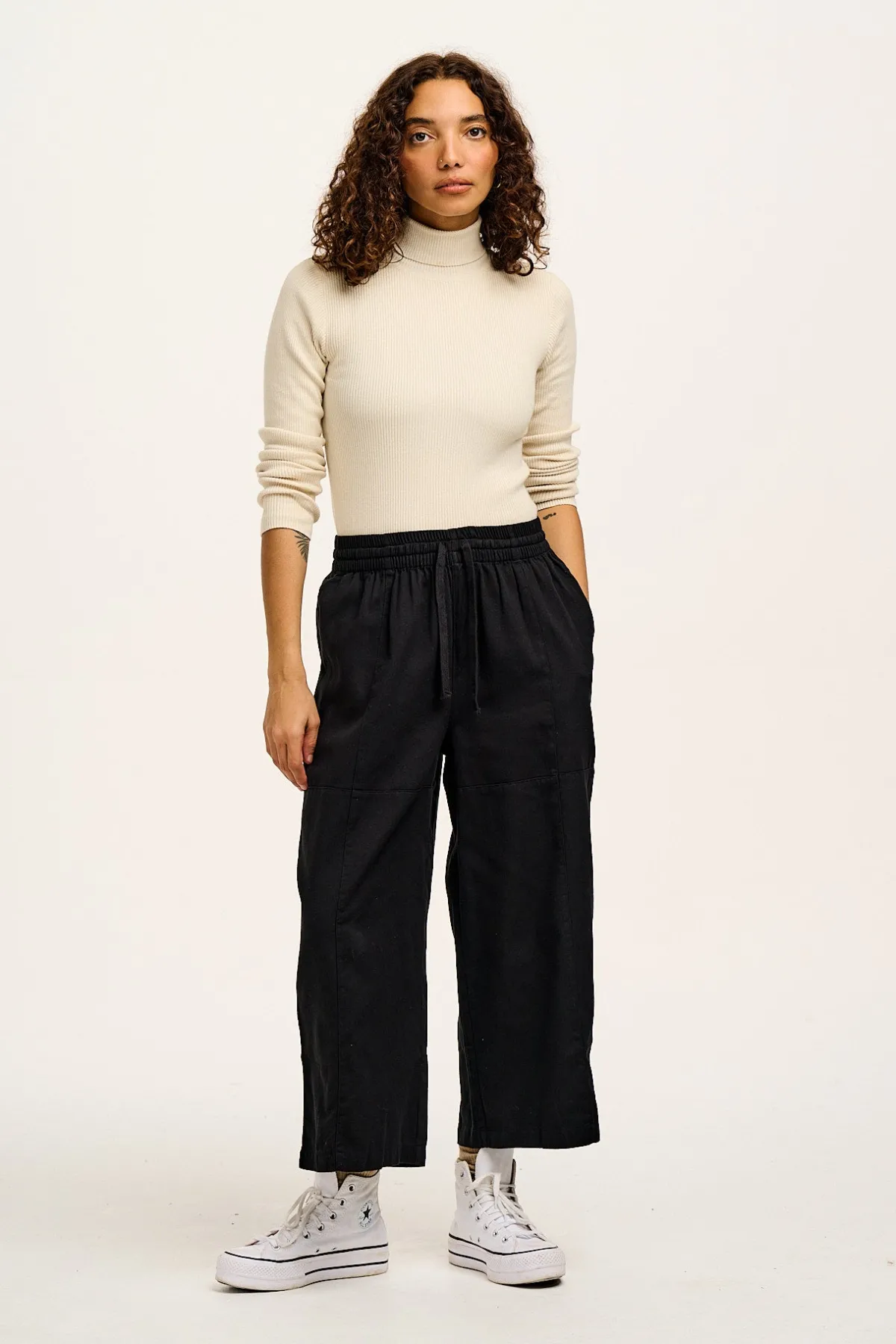 New Chuck - Wide Leg Cotton Trousers in Black All Bottoms|Trousers