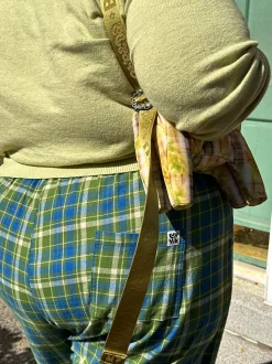 Fashion Chuck - Wide Leg Cotton Trousers in Green & Blue Elsie Tartan Print All Bottoms