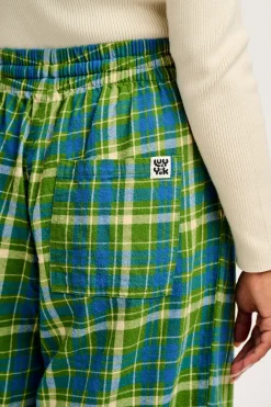 Fashion Chuck - Wide Leg Cotton Trousers in Green & Blue Elsie Tartan Print All Bottoms