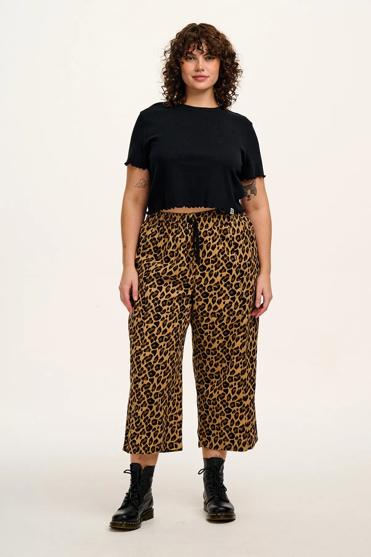 Clearance Chuck - Wide Leg Cotton Trousers in Leopard Print All Bottoms|Trousers