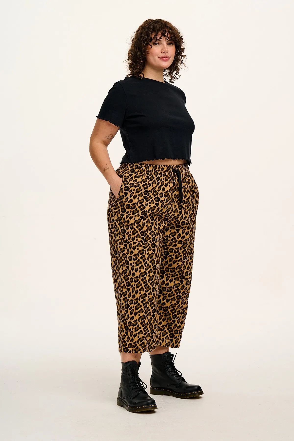 Clearance Chuck - Wide Leg Cotton Trousers in Leopard Print All Bottoms|Trousers