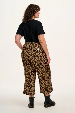 Clearance Chuck - Wide Leg Cotton Trousers in Leopard Print All Bottoms|Trousers