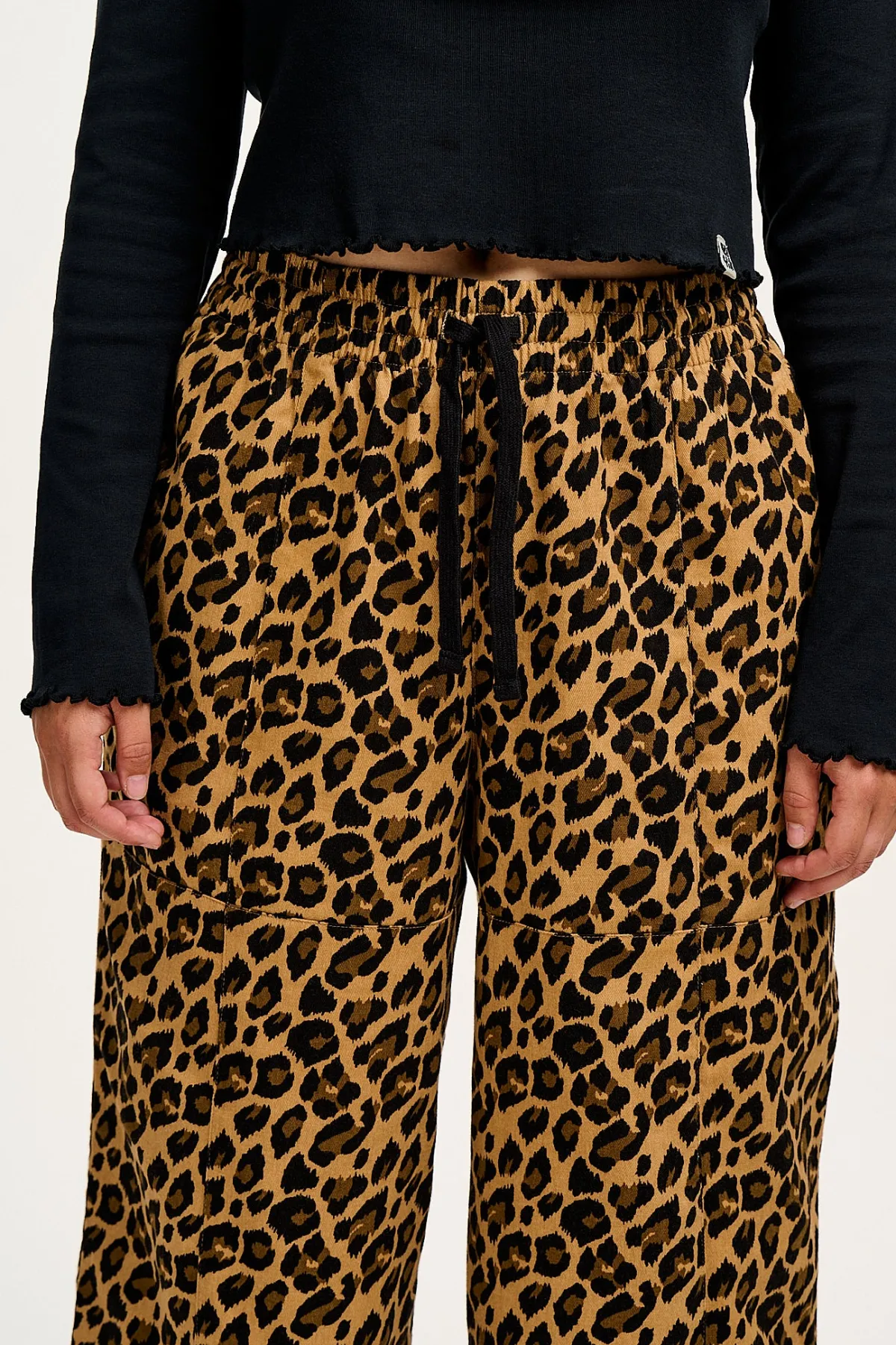 Clearance Chuck - Wide Leg Cotton Trousers in Leopard Print All Bottoms|Trousers