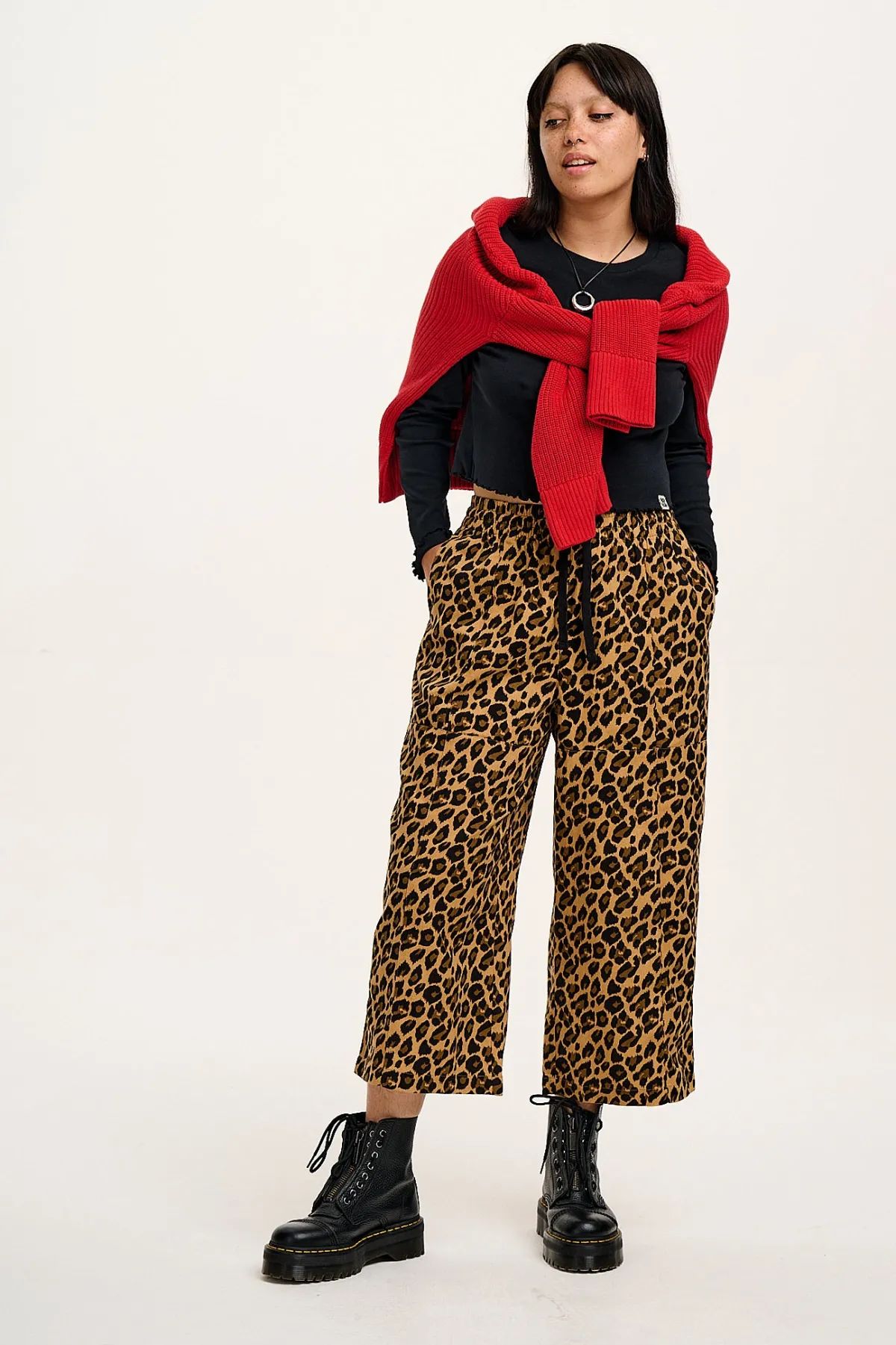 Clearance Chuck - Wide Leg Cotton Trousers in Leopard Print All Bottoms|Trousers
